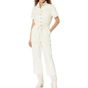 NWT OAT NEW YORK Women's Short Sleeve Utility Coverall W/ Pockets, Butter, L